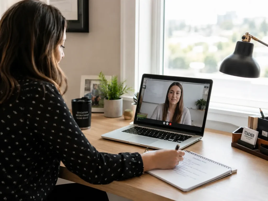 Education recruiter conducting virtual teacher interview 