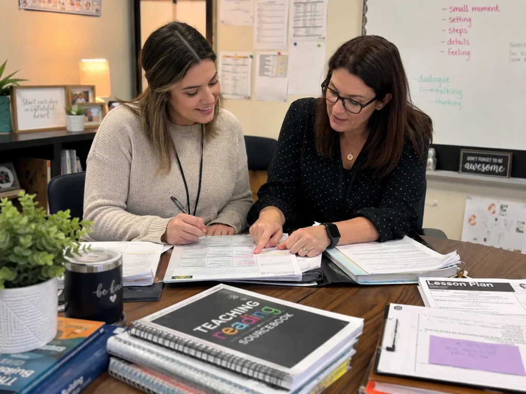Mentor teacher supporting new hire during structured induction program