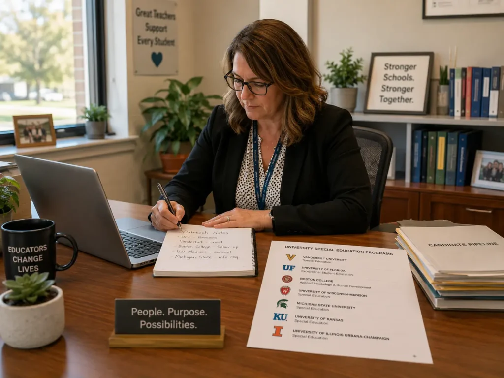 Education recruiter researching special education candidate pipelines