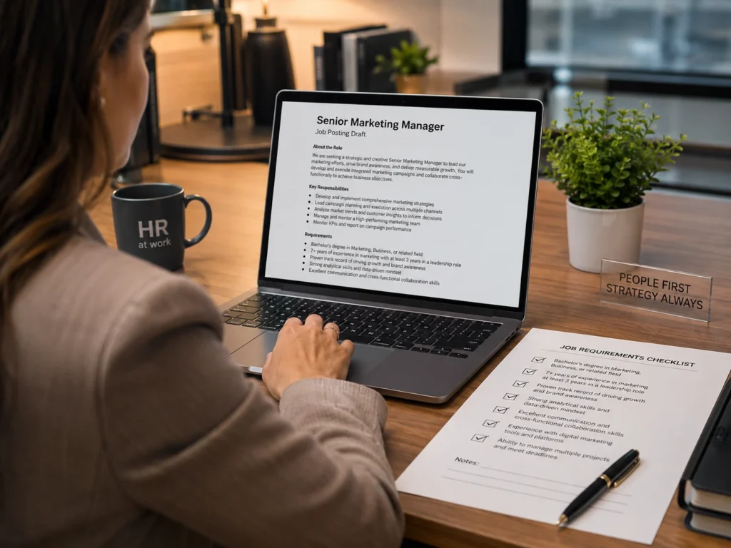 HR manager reviewing instructional designer job posting draft