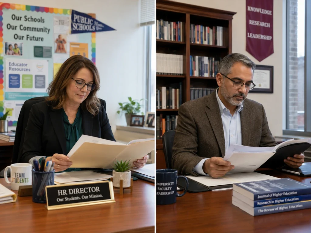K-12 HR director and university chair reviewing candidates