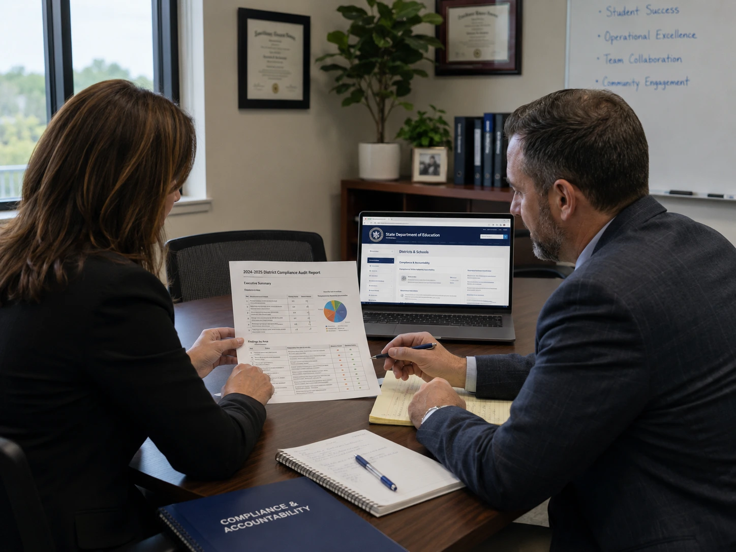 District compliance officer reviewing educator license audit findings