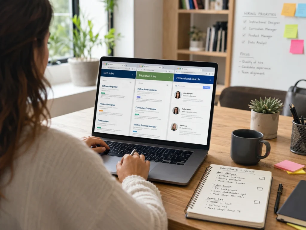 EdTech recruiter sourcing from multiple talent pool channels