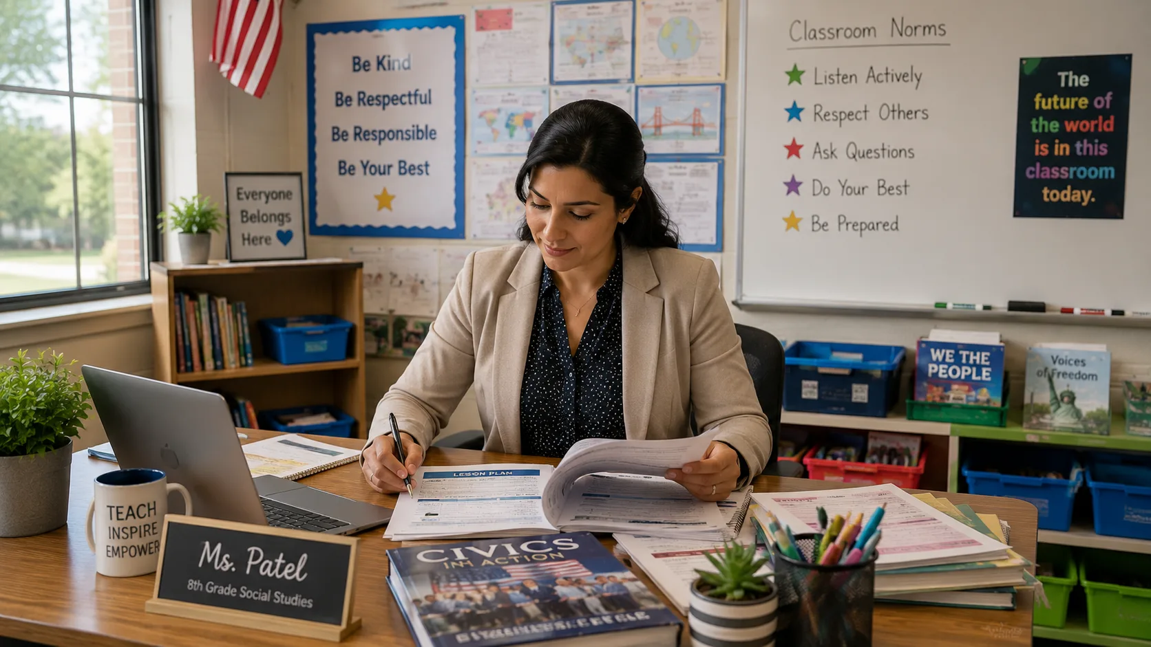 9. Header International teacher preparing lessons in American K-12 classroom